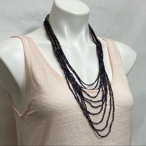 VINTAGE RETRO PURPLE MULTISTRAND DRAPE BEADED NECKLACE
